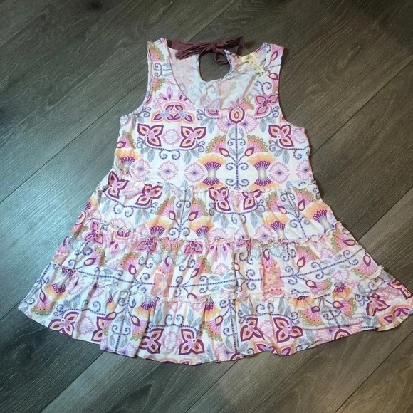 Matilda Jane Printed Adventure Begins Breathe Deeply Tunic Tank Top Size Medium - Picture 4 of 11